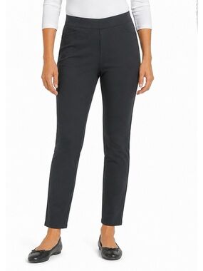J.Jill Ponte Slim Leg Pants Black Pull-On Stretch Knit Career Casual M Petite
